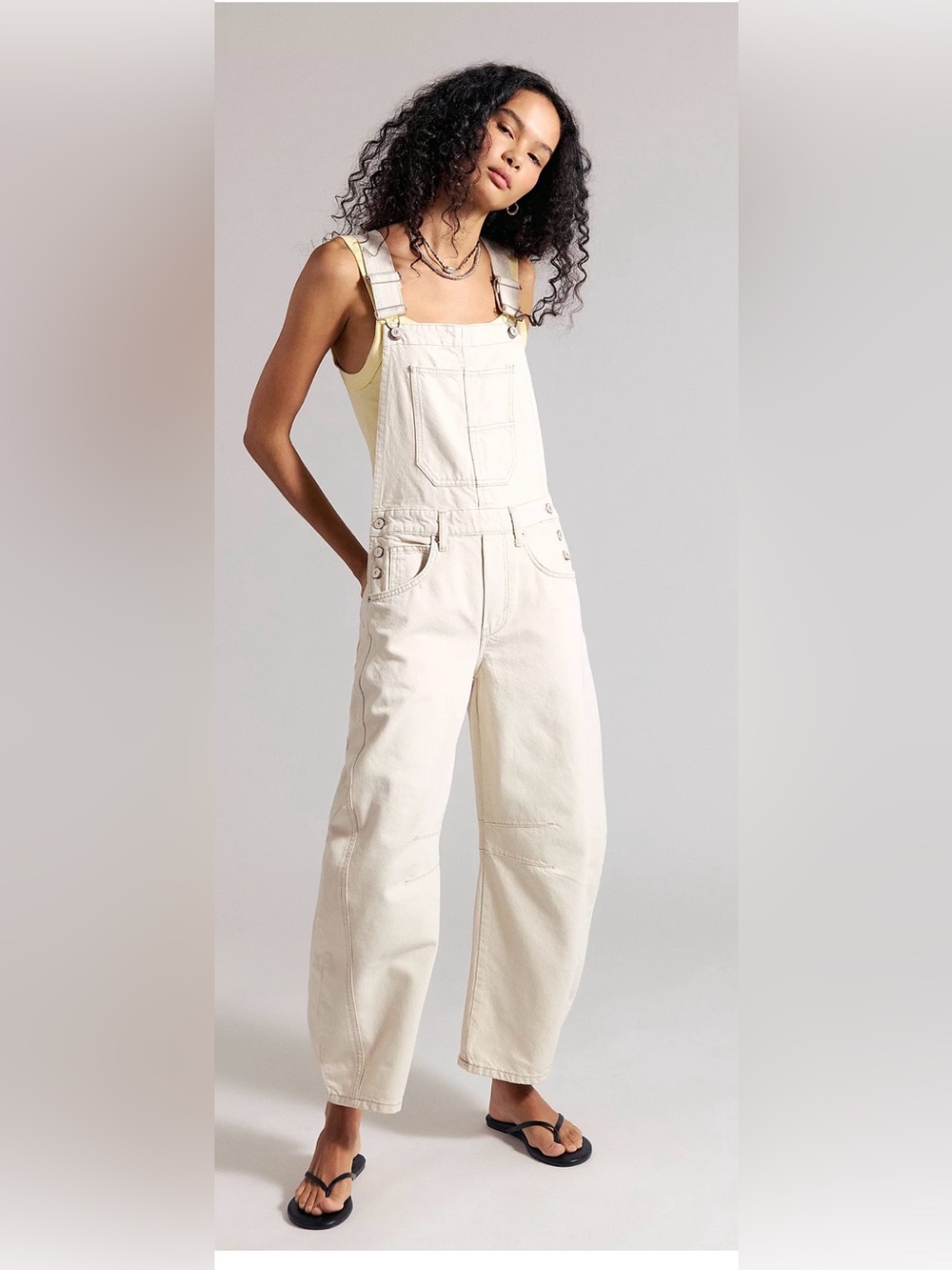 We The Free Good Luck Barrel Overalls Color Milk Size Large